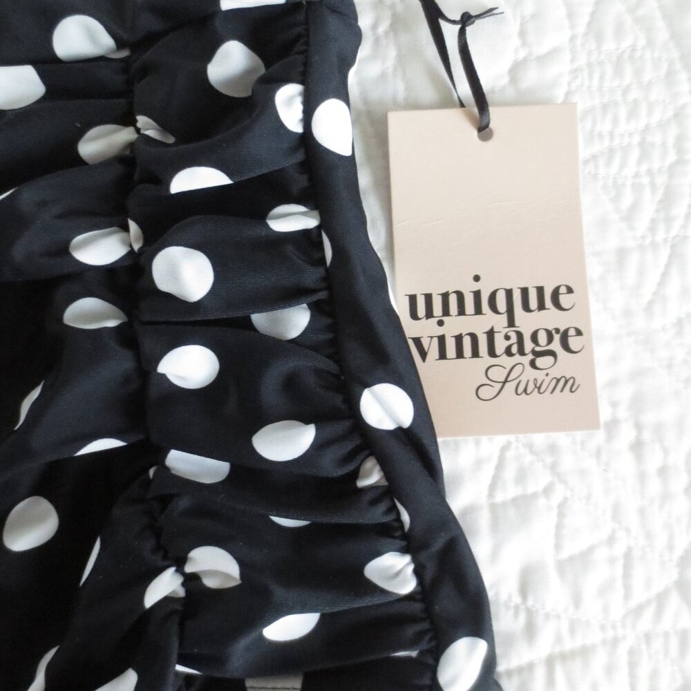Unique Vintage High-Waist Black & White Polka Dot Swim Bottom - Picture 2 of 5